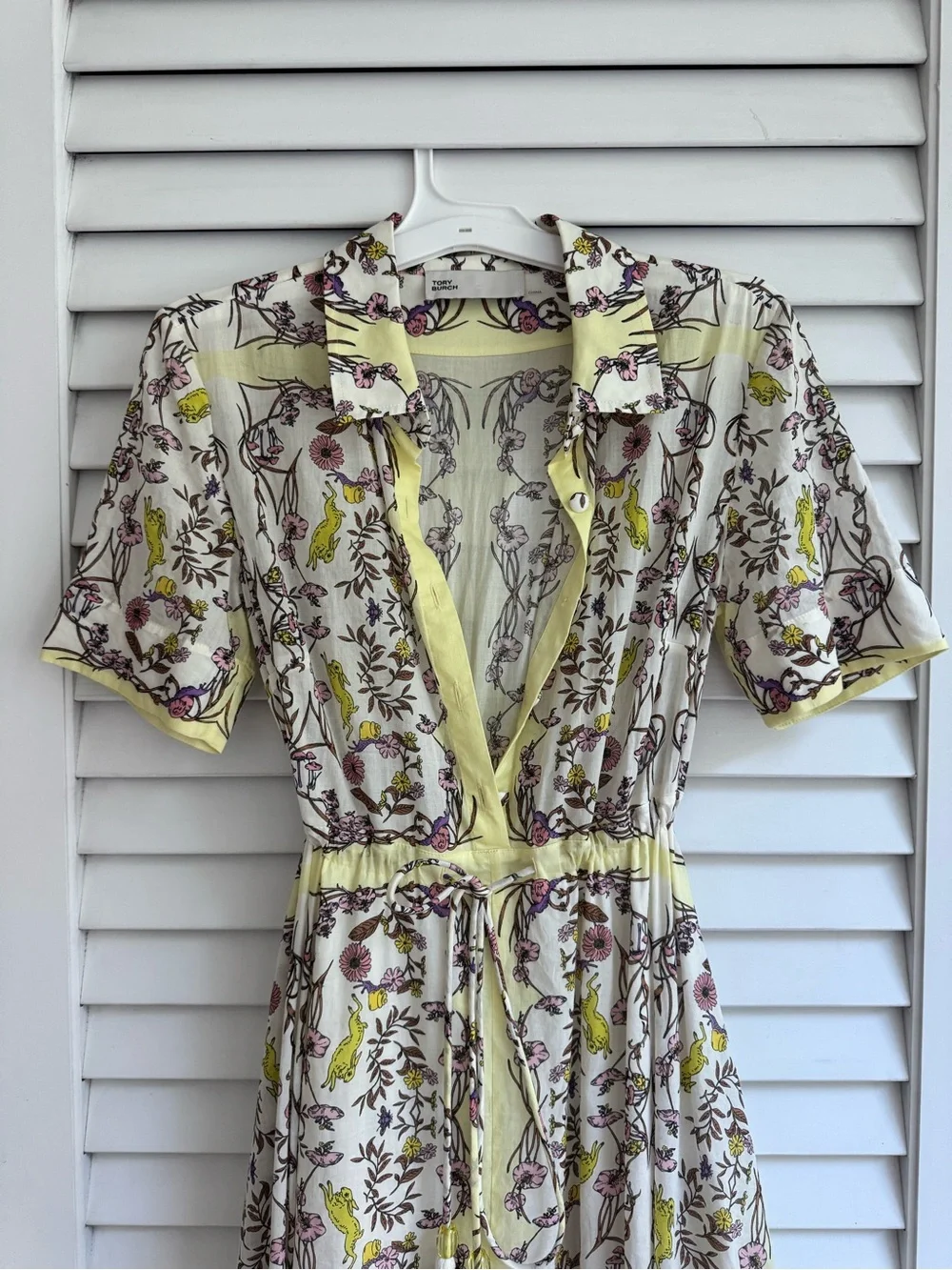 Tory Burch Floral Button-Front Shirt Dress in Light Yellow